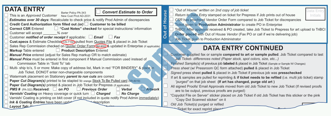 Master Control ChecklistSample